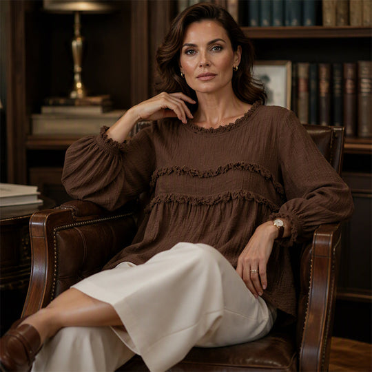 🛍️👚New Arrivals -Women's Loose Fit Fringe Trim Top