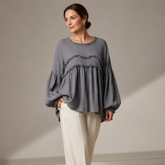 🛍️👚New Arrivals -Women's Loose Fit Fringe Trim Top