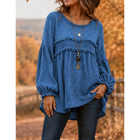 🛍️👚New Arrivals -Women's Loose Fit Fringe Trim Top