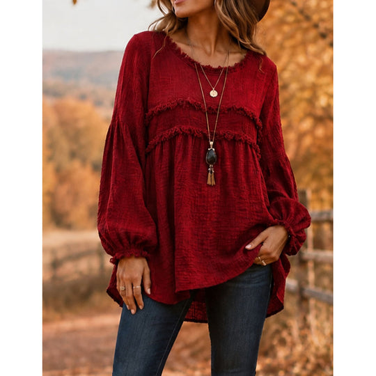 🛍️👚New Arrivals -Women's Loose Fit Fringe Trim Top
