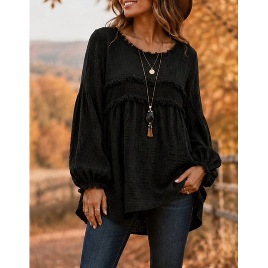 🛍️👚New Arrivals -Women's Loose Fit Fringe Trim Top