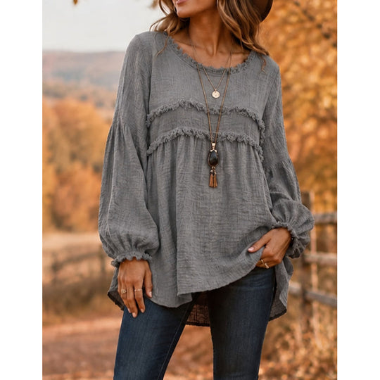 🛍️👚New Arrivals -Women's Loose Fit Fringe Trim Top