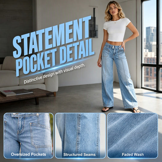 💖 Latest Design | Women's High-Rise Wide-Leg Jeans with Statement Pockets