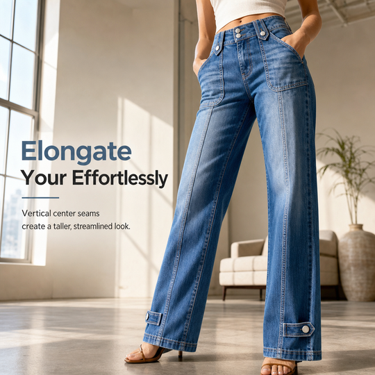 👖 Waist-Defining Fit, Longer-Looking Legs | Women's High-Rise Seamed Wide-Leg Jeans