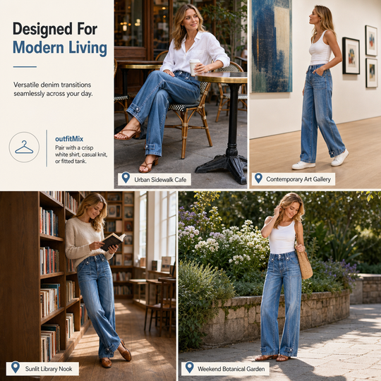 👖 Waist-Defining Fit, Longer-Looking Legs | Women's High-Rise Seamed Wide-Leg Jeans