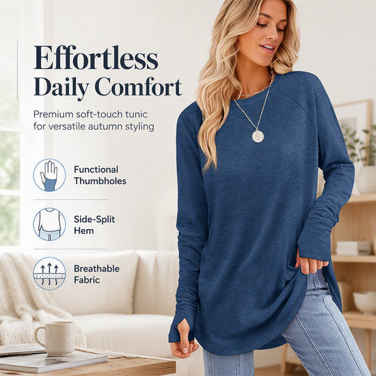 ✨ Easy Everyday Style 🍁 Women's Casual Crewneck Top with Thumbholes