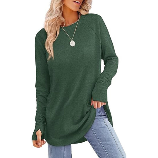 ✨ Easy Everyday Style 🍁 Women's Casual Crewneck Top with Thumbholes