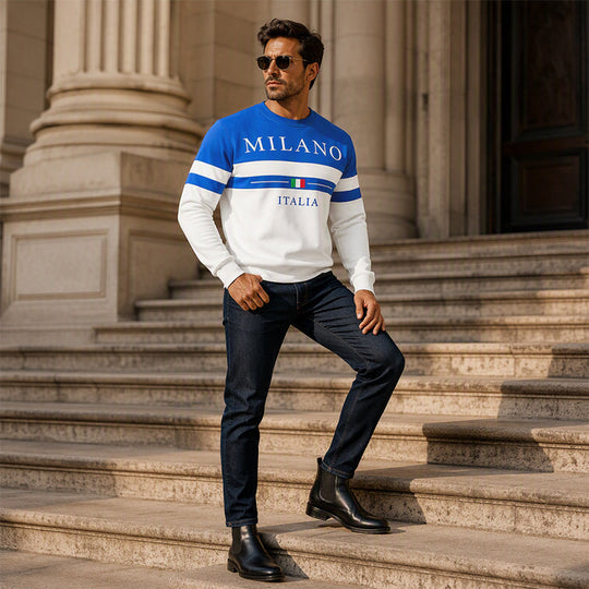 💫 Statement Stripe Style | Men's Milano Italia Printed Crew-Neck Sweatshirt