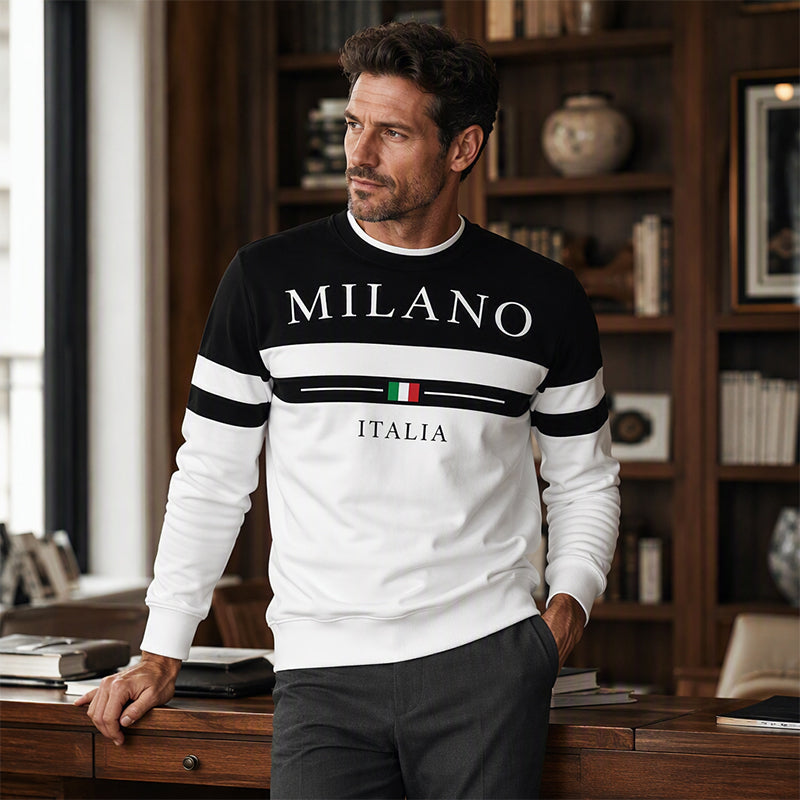 💫 Statement Stripe Style | Men's Milano Italia Printed Crew-Neck Sweatshirt