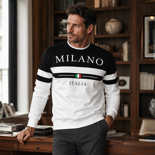 💫 Statement Stripe Style | Men's Milano Italia Printed Crew-Neck Sweatshirt