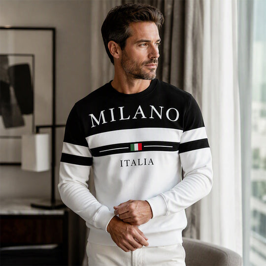 💫 Statement Stripe Style | Men's Milano Italia Printed Crew-Neck Sweatshirt