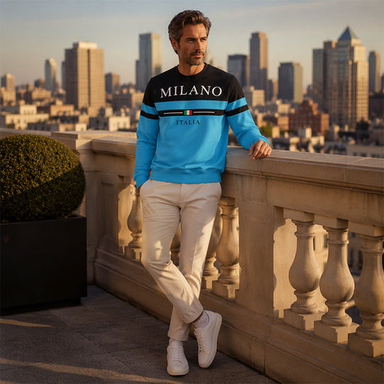 💫 Statement Stripe Style | Men's Milano Italia Printed Crew-Neck Sweatshirt