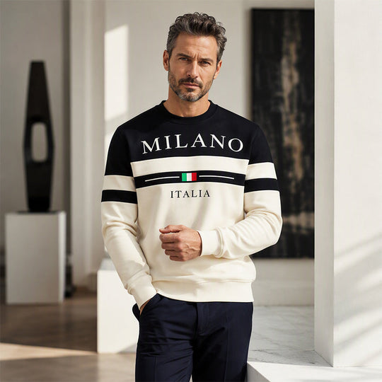 💫 Statement Stripe Style | Men's Milano Italia Printed Crew-Neck Sweatshirt