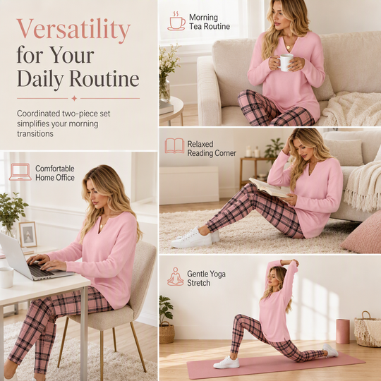⏳LAST DAY SALE ONLY ￡24.99!!🔥 2 Pieces, Zero Matching Stress🎀☁ Women's Knit Top & Plaid Leggings Set