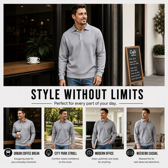 Men's Waffle Knit Long Sleeve Collared Top