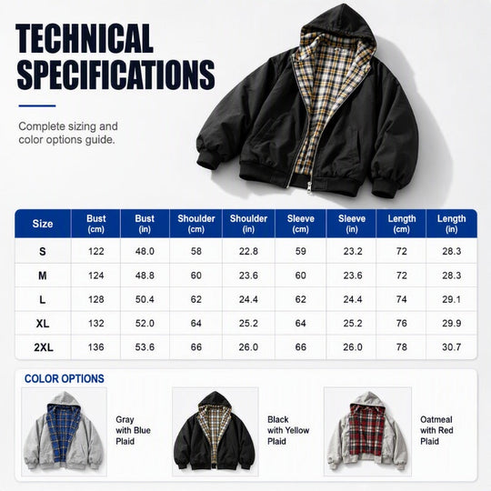Unisex Reversible Plaid Zipper Hooded Jacket