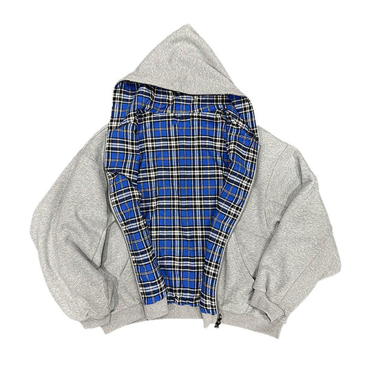 Unisex Reversible Plaid Zipper Hooded Jacket