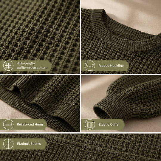 🧶 Flattering Drape, Textured Comfort | Women's Batwing Waffle Knit Sweater