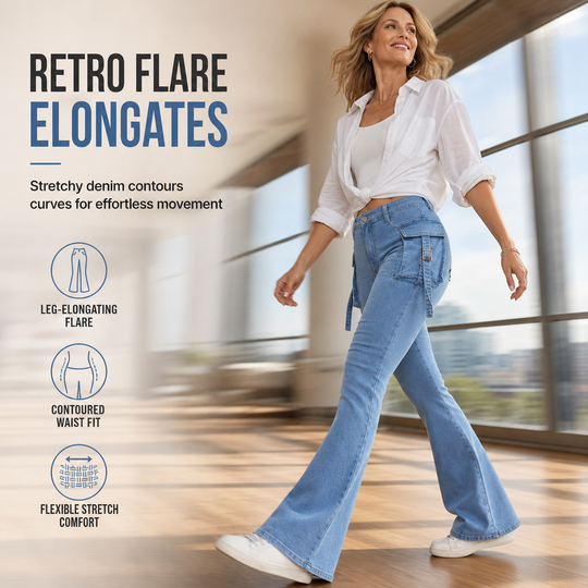 👖 Cargo Pockets, Flattering Flare | Women's High-Stretch Denim Jeans