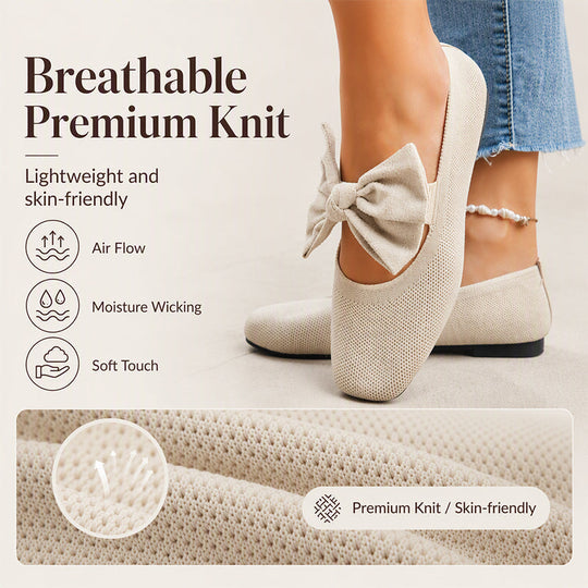 Women's Square-Toe Knit Bow Flat Shoes