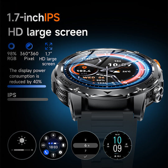 ⌚ Smart Watch: 1000mAh Battery, 1.7" HD Display, 100+ Sports Modes, LED Flashlight, Interchangeable Straps
