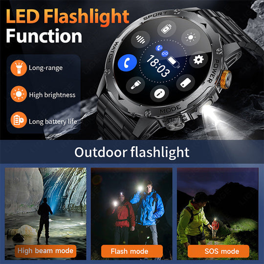 ⌚ Smart Watch: 1000mAh Battery, 1.7" HD Display, 100+ Sports Modes, LED Flashlight, Interchangeable Straps