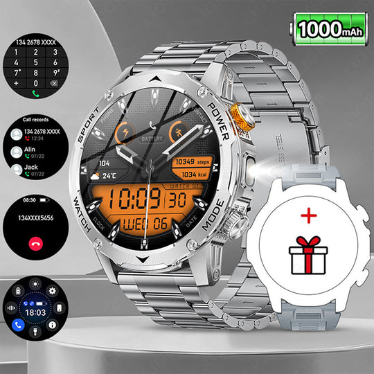 ⌚ Smart Watch: 1000mAh Battery, 1.7" HD Display, 100+ Sports Modes, LED Flashlight, Interchangeable Straps