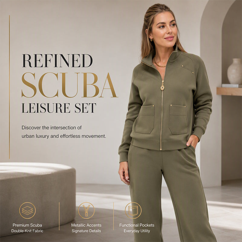 Women's Heavyweight Cotton-Blend Two-Piece Tracksuit Set with Zip-Up and Wide-Leg Pants