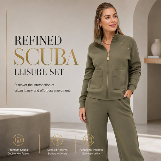Women's Heavyweight Cotton-Blend Two-Piece Tracksuit Set with Zip-Up and Wide-Leg Pants