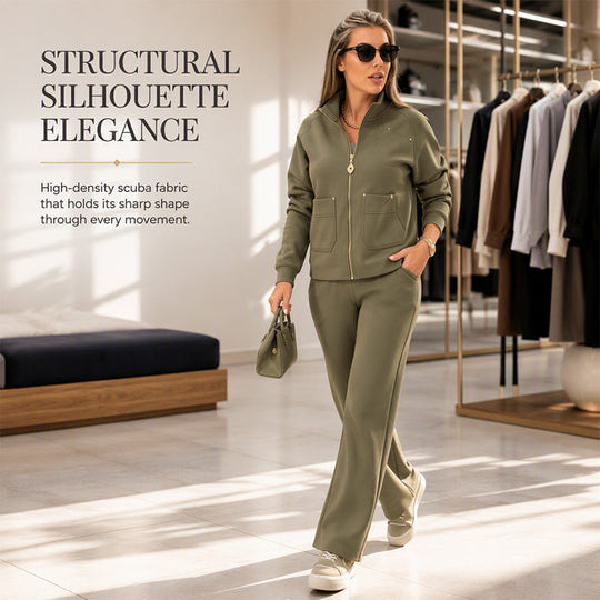 Women's Heavyweight Cotton-Blend Two-Piece Tracksuit Set with Zip-Up and Wide-Leg Pants