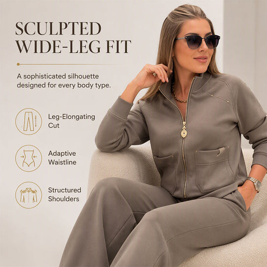 Women's Heavyweight Cotton-Blend Two-Piece Tracksuit Set with Zip-Up and Wide-Leg Pants