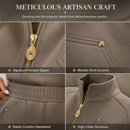 Women's Heavyweight Cotton-Blend Two-Piece Tracksuit Set with Zip-Up and Wide-Leg Pants