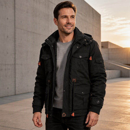 🖤Black Friday Sale:50% OFF🖤✨ Men's Winter Thermal Jacket – Detachable Hood, Soft Lining & Timeless Design – Ideal for Winter, Travel & Cold Days
