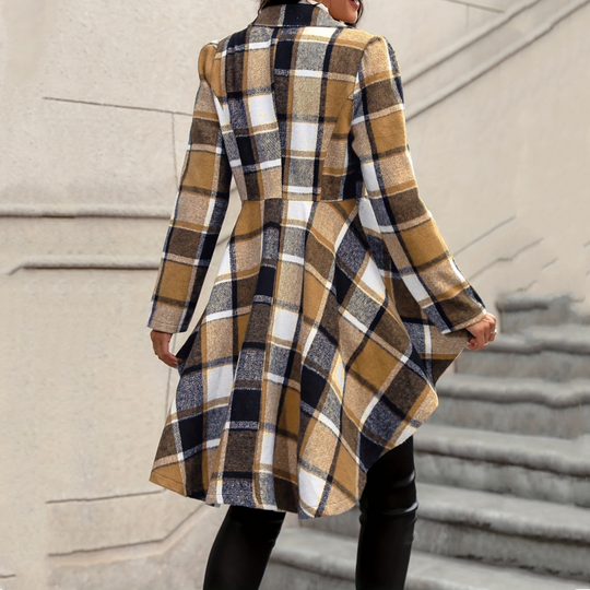 💃 Dramatic Hem, Flattering Shape | Women's Plaid High-Low Peplum Coat