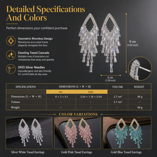 ✨ 30% OFF! 💎 Rhombus Cubic Zirconia Tassel Drop Earrings – Hypoallergenic S925 Sterling Silver Posts, Brilliant Crystal Fringes & Elegant Statement Design – Luxurious Shimmer for Every Occasion 🎀