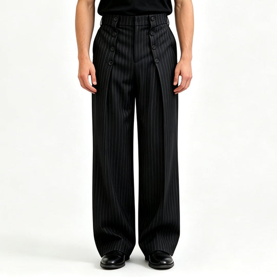 💼 Tailored Waist, Effortless Drape | Men's Double-Breasted High-Waist Pants