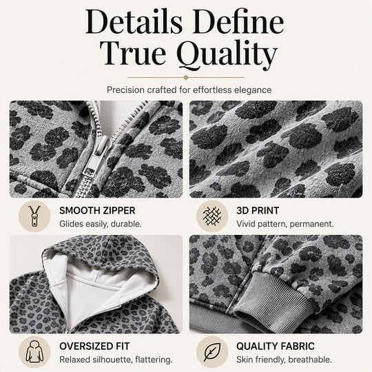 🐆 Wild Detail, Easy Style | Women's Leopard Print Zip-Up Hoodie