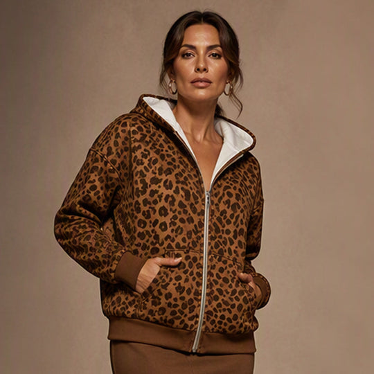 🐆 Wild Detail, Easy Style | Women's Leopard Print Zip-Up Hoodie