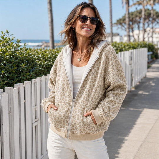 🐆 Wild Detail, Easy Style | Women's Leopard Print Zip-Up Hoodie