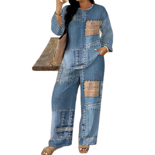 🎨 Denim Look, Lighter Feel | Women's Patchwork Wide-Leg 2-Piece Set ⚡ Free Shipping