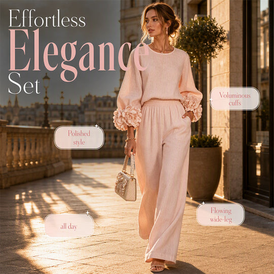 🌸 Statement Floral Cuffs, Elegant Wide-Leg Style | Women's 2-Piece Set