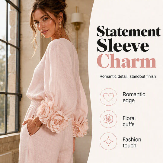 🌸 Statement Floral Cuffs, Elegant Wide-Leg Style | Women's 2-Piece Set