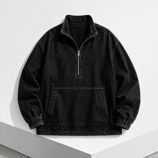 💙 Washed Denim, Relaxed Half-Zip Style | Women's Oversized Jacket