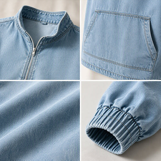 💙 Washed Denim, Relaxed Half-Zip Style | Women's Oversized Jacket
