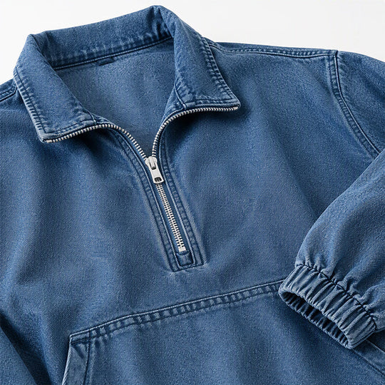 💙 Washed Denim, Relaxed Half-Zip Style | Women's Oversized Jacket