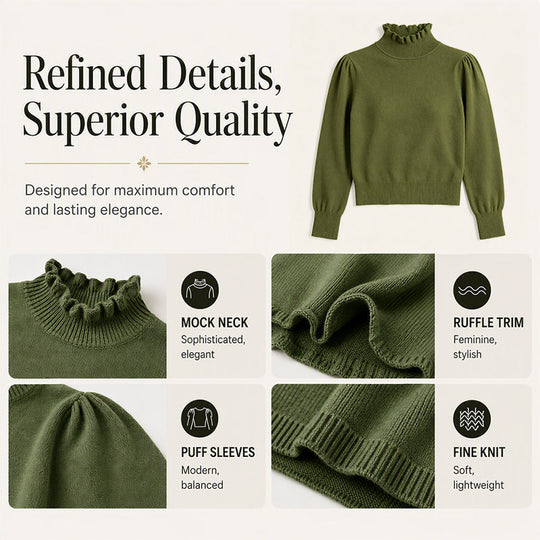 Women's Elegant Cozy Knitted Top with Ruffle Trim
