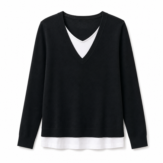 Women's Fake Two-Piece V-Neck Knit Top