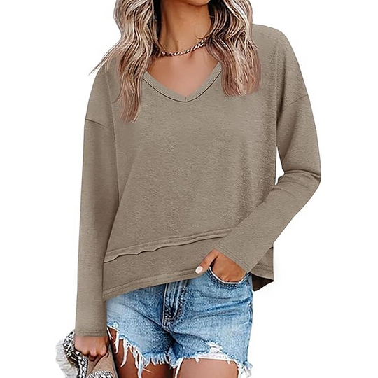Women's V-Neck Loose Long Sleeve Top