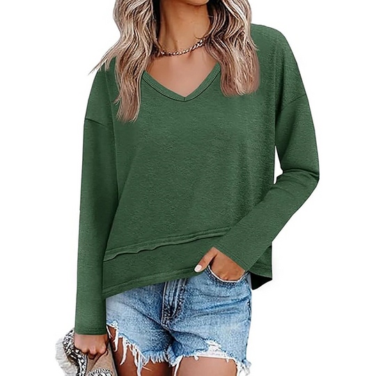 Women's V-Neck Loose Long Sleeve Top
