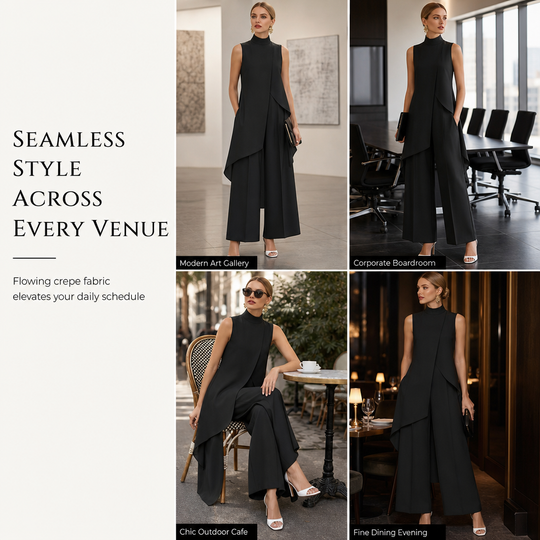 Women's Sleeveless Asymmetric Tunic Top & Wide-Leg Pants Set
